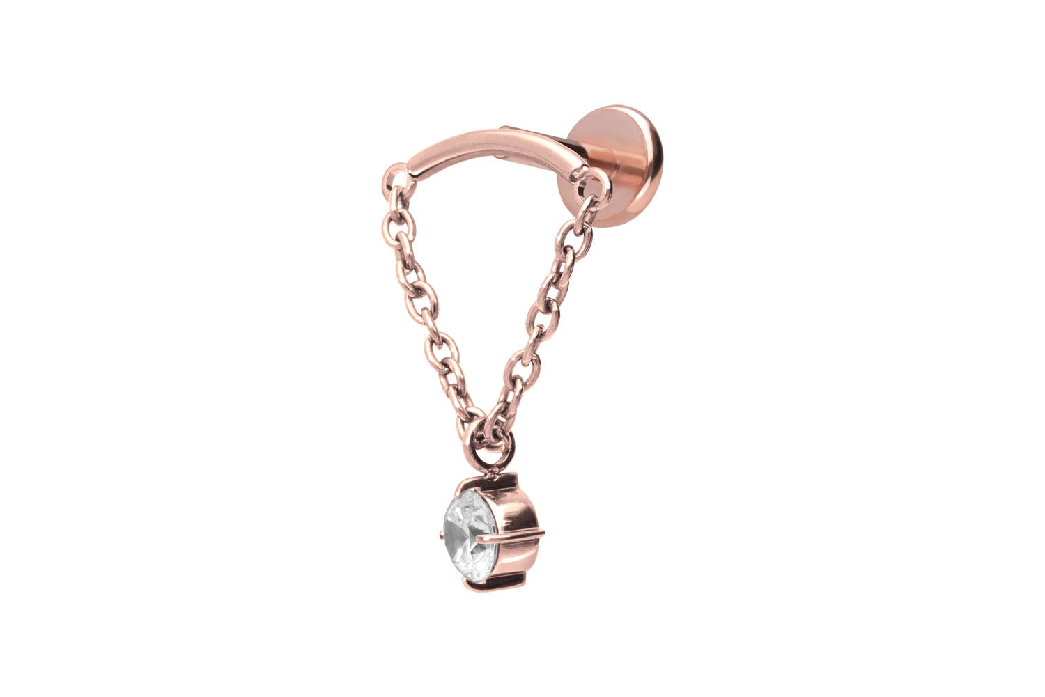 Titan Labret Piercing mit Push Fit BOGEN + KETTE + KRISTALL